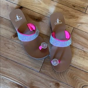 Corkys sandal-HOT pink, NWOT rhinestone appliqué,